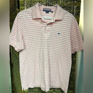 Vineyard Vines- Pink/White Stripe polo shirt- Size: Medium‎